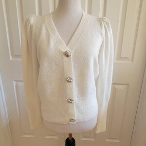 Express Pull-over Rhinestone Button Puff Shoulder Sleeve Sweater Size Medium NWT